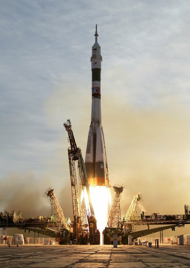 R7 Space Rocket taking off. The same rocket that sent the first man into space, and is still in use today.